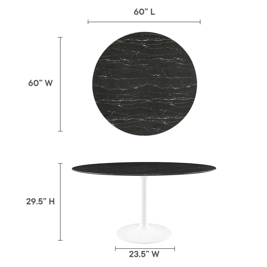 Lumen 60" Round Faux Marble Dining Table in White Black