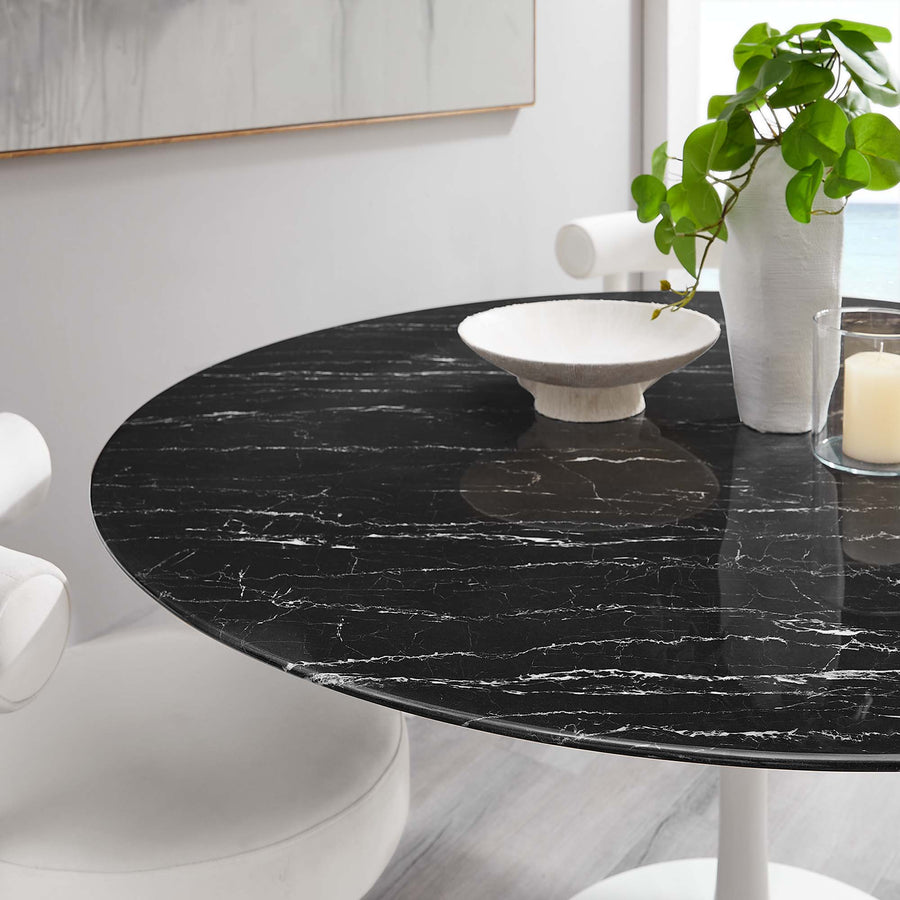 Lumen 60" Round Faux Marble Dining Table in White Black