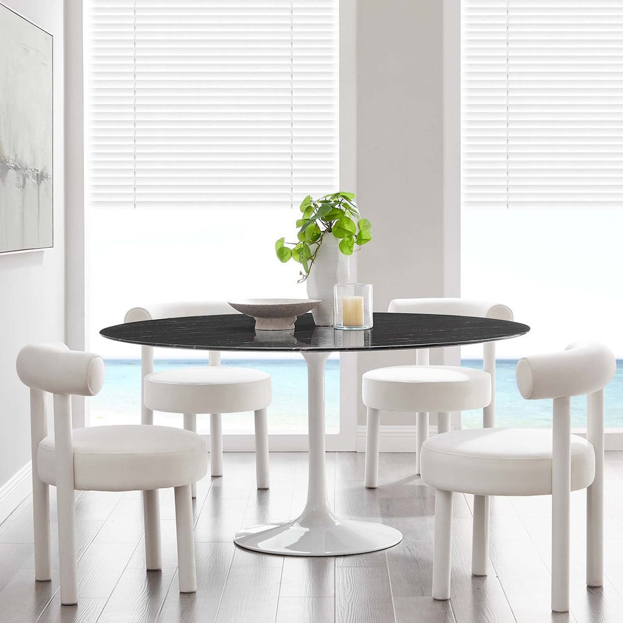 Lumen 60" Round Faux Marble Dining Table in White Black
