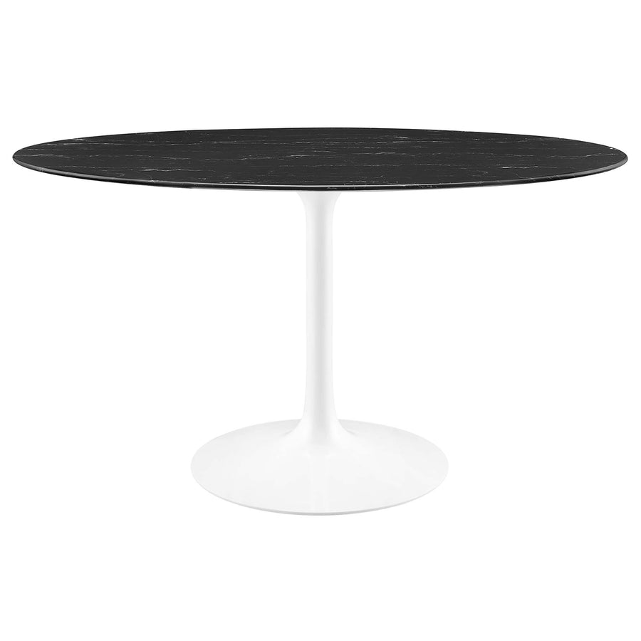 Lumen 54" Oval Faux Marble Dining Table in White Black
