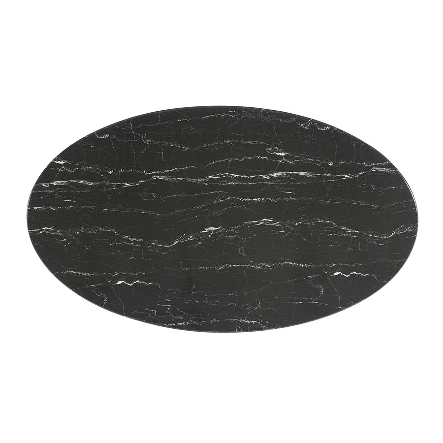 Lumen 54" Oval Faux Marble Dining Table in White Black
