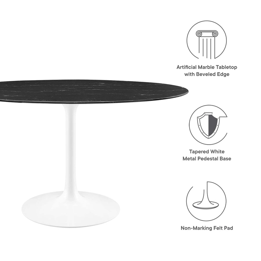 Lumen 54" Oval Faux Marble Dining Table in White Black
