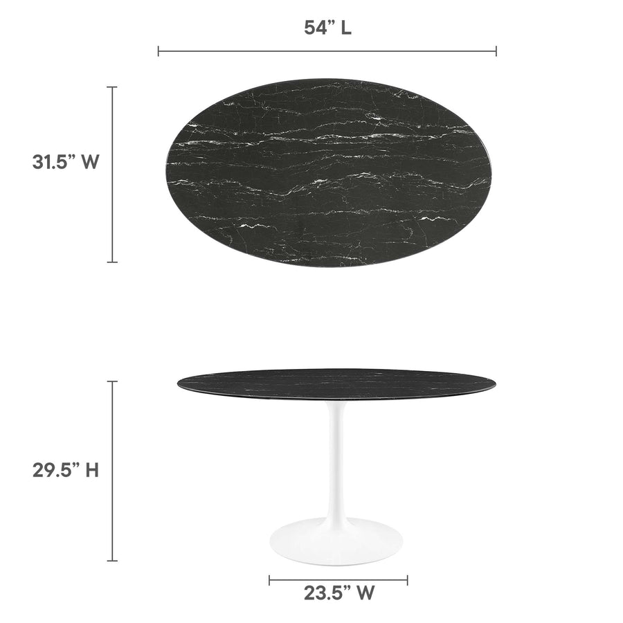 Lumen 54" Oval Faux Marble Dining Table in White Black
