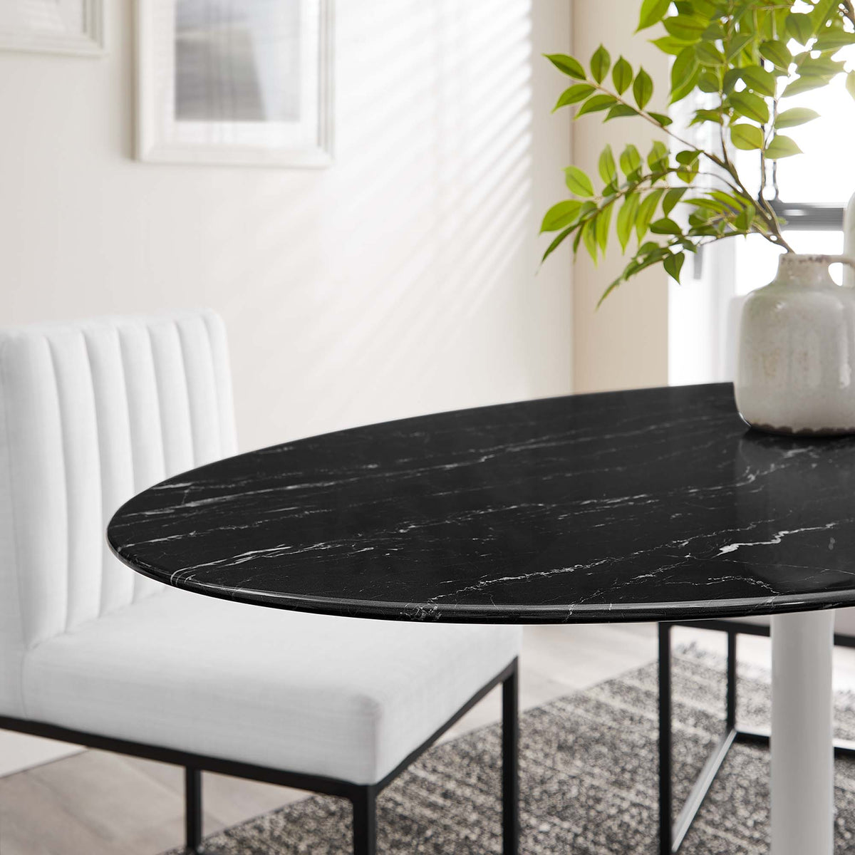 Lippa 54" Oval Faux Marble Dining Table in White Black