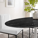 Lumen 54" Oval Faux Marble Dining Table in White Black
