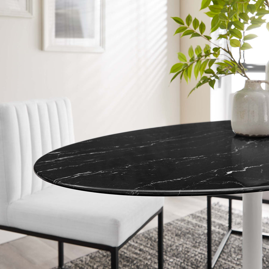 Lumen 54" Oval Faux Marble Dining Table in White Black