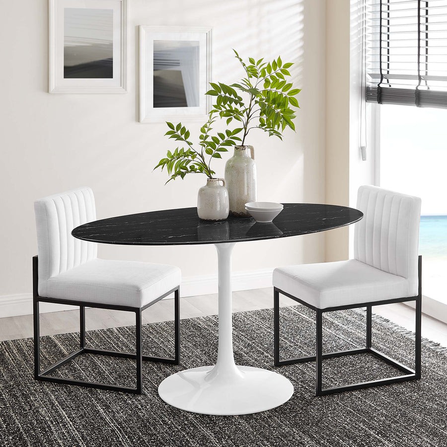 Lumen 54" Oval Faux Marble Dining Table in White Black