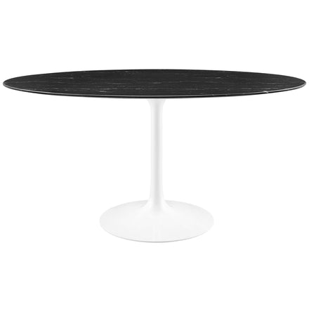 Lippa 60" Oval Faux Marble Dining Table in White Black