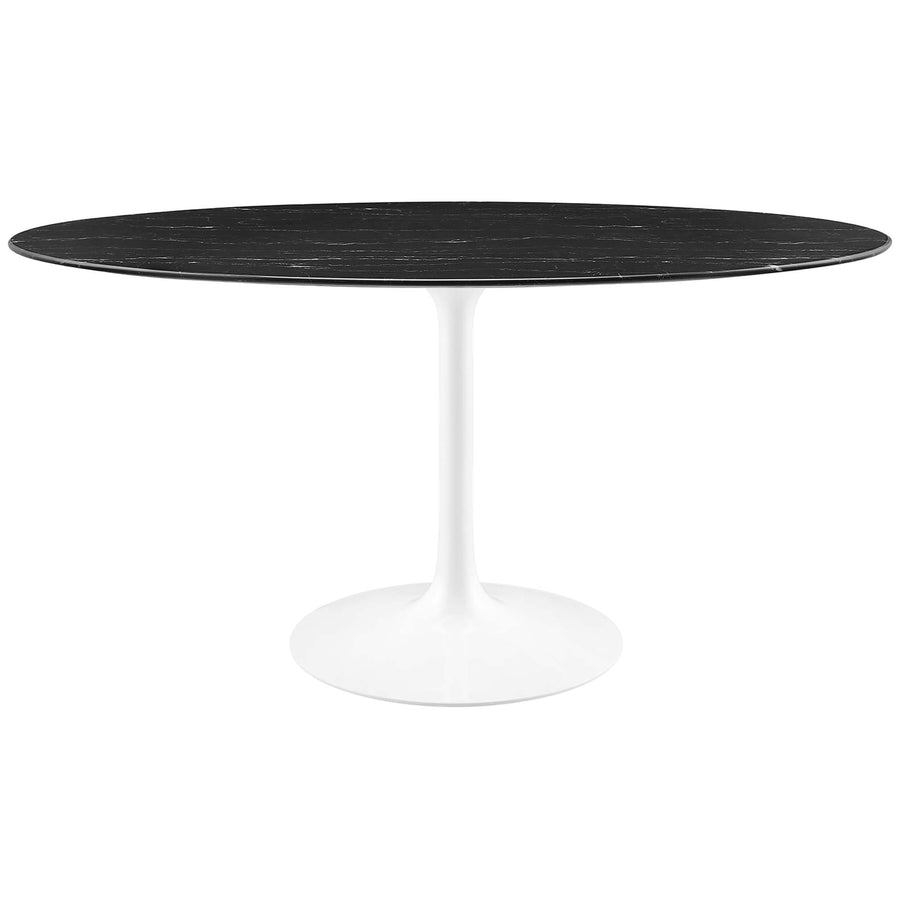 Lumen 60" Oval Faux Marble Dining Table in White Black