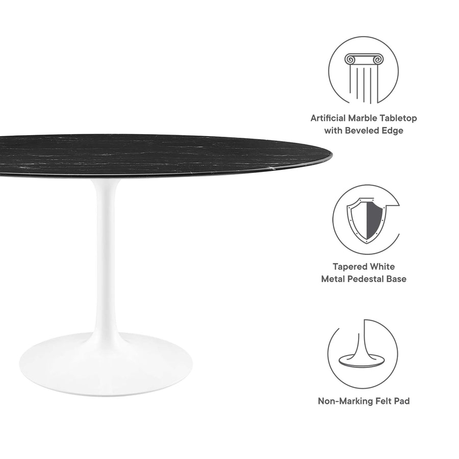 Lumen 60" Oval Faux Marble Dining Table in White Black