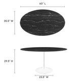 Lumen 60" Oval Faux Marble Dining Table in White Black