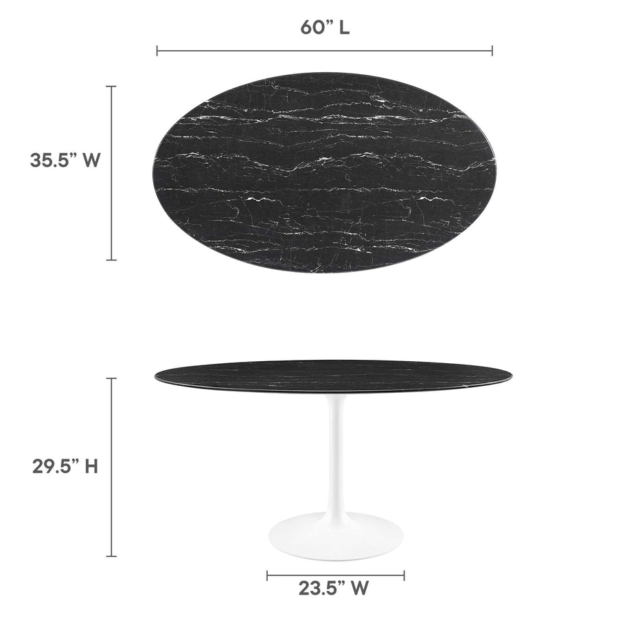 Lumen 60" Oval Faux Marble Dining Table in White Black
