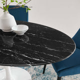 Lumen 60" Oval Faux Marble Dining Table in White Black