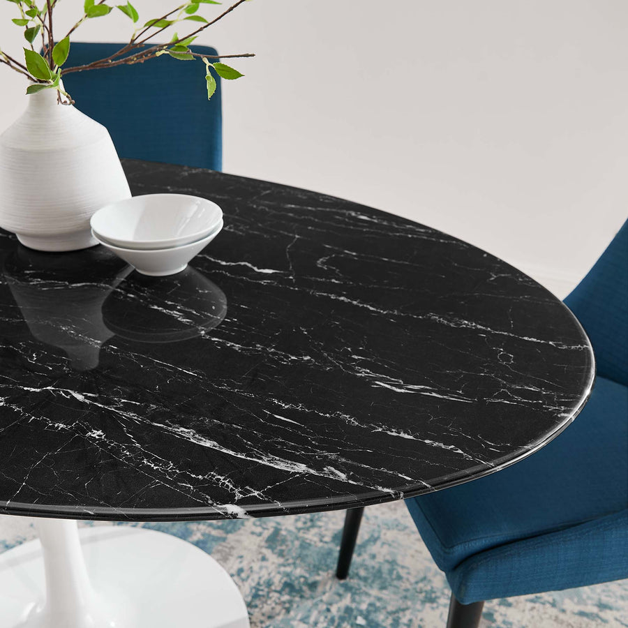 Lumen 60" Oval Faux Marble Dining Table in White Black