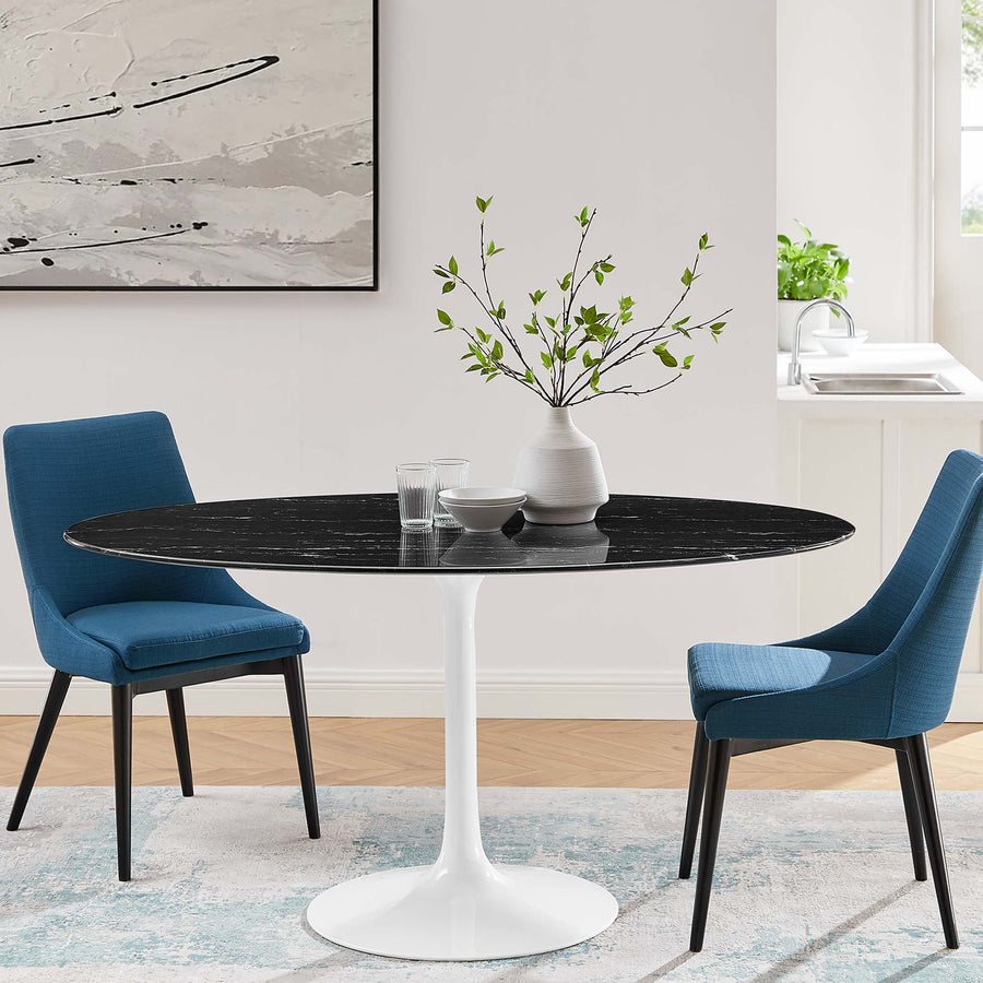 Lumen 60" Oval Faux Marble Dining Table in White Black