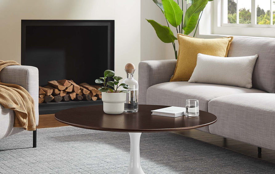 Lumen 36" Round Wood Coffee Table in White Cherry Walnut