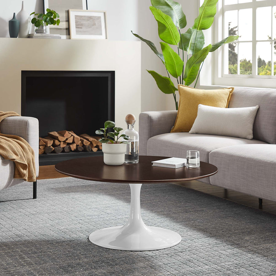 Lumen 36" Round Wood Coffee Table in White Cherry Walnut