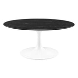 Lumen 36" Round Faux Marble Coffee Table in White Black
