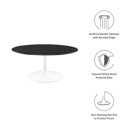 Lippa 36" Round Faux Marble Coffee Table in White Black