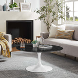 Lumen 36" Round Faux Marble Coffee Table in White Black