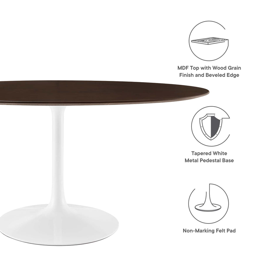 Lumen 60" Oval Cherry Walnut Wood Dining Table in White Cherry Walnut