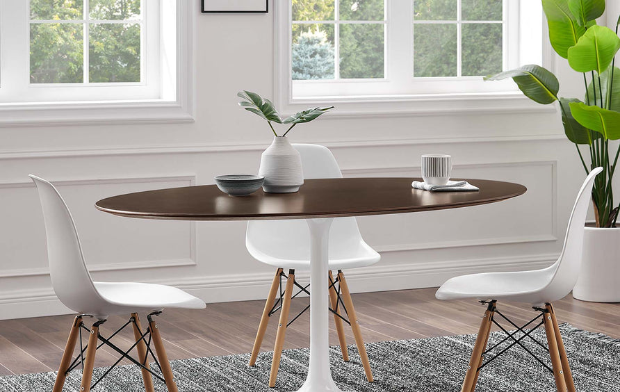 Lumen 60" Oval Cherry Walnut Wood Dining Table in White Cherry Walnut