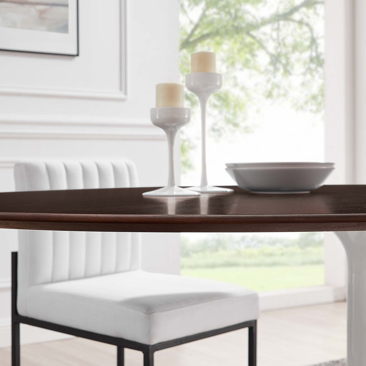 Lippa 78" Oval Wood Dining Table in White Cherry Walnut