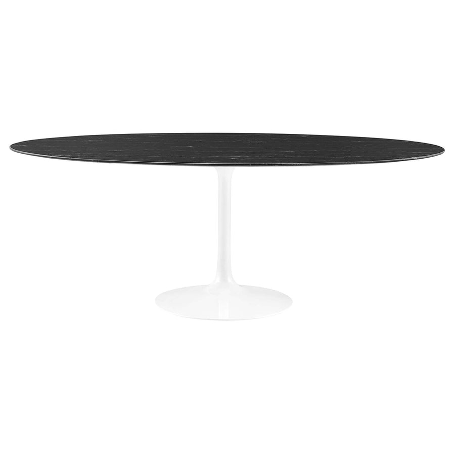 Lumen 78" Oval Faux Marble Dining Table in White Black