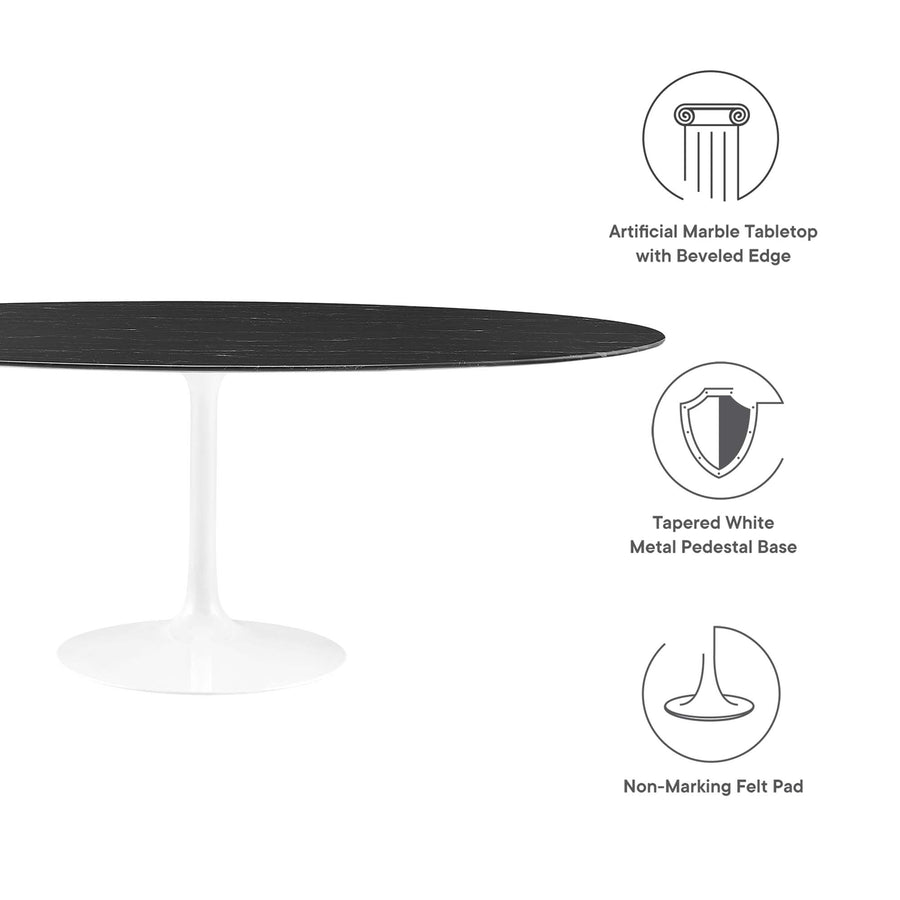 Lumen 78" Oval Faux Marble Dining Table in White Black
