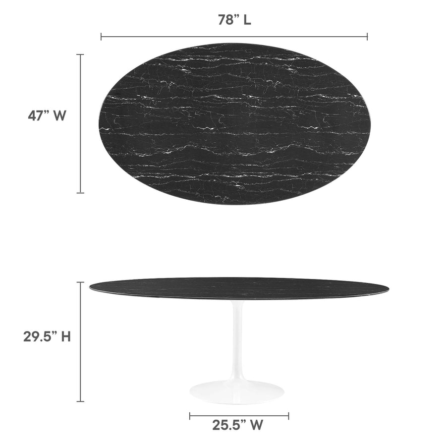Lumen 78" Oval Faux Marble Dining Table in White Black
