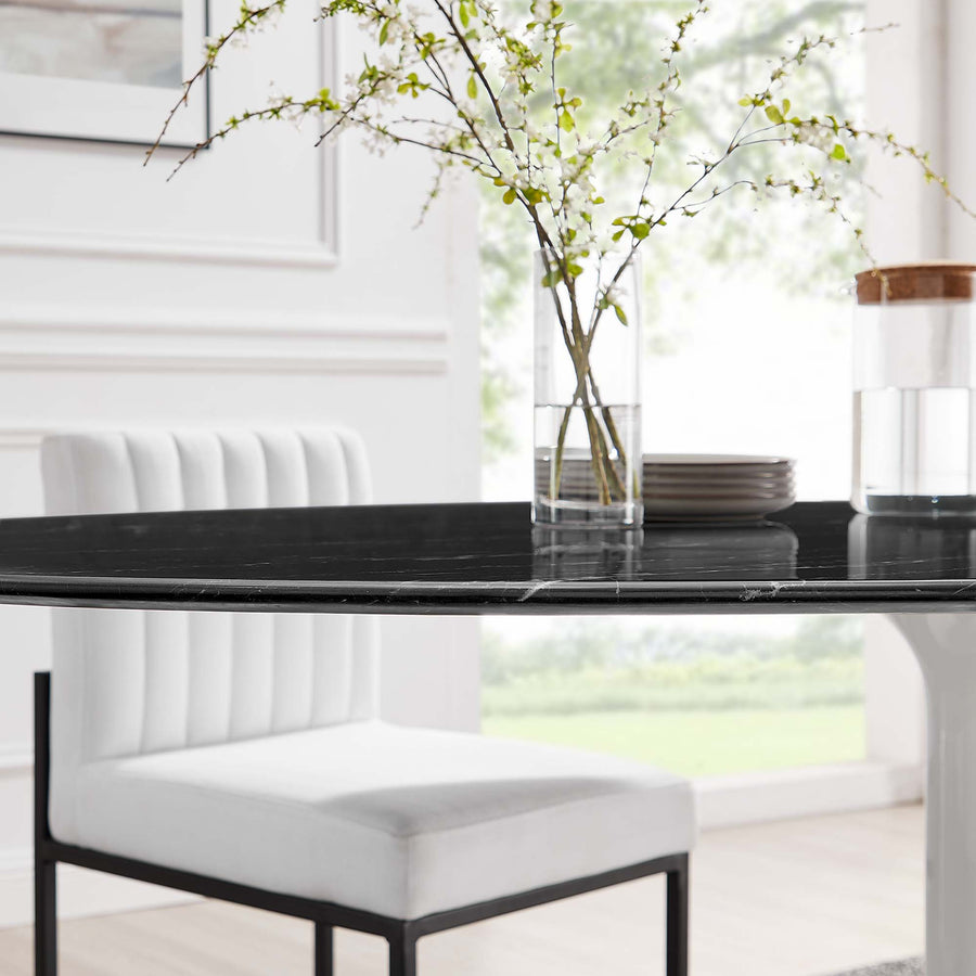 Lumen 78" Oval Faux Marble Dining Table in White Black