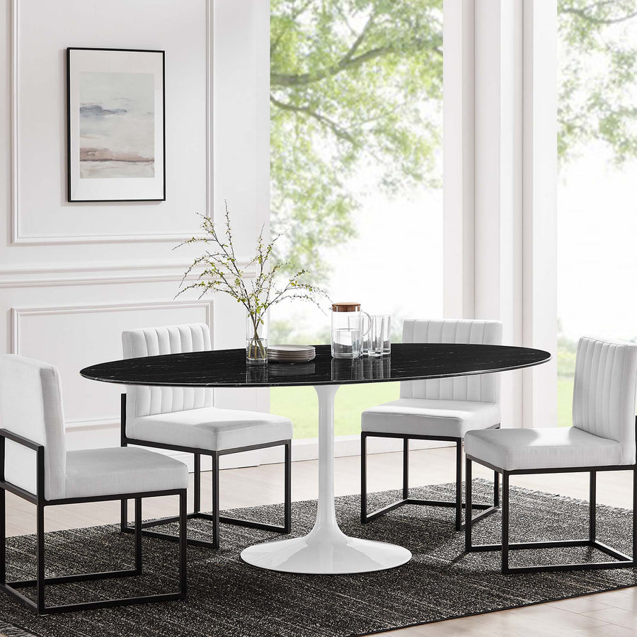 Lumen 78" Oval Faux Marble Dining Table in White Black
