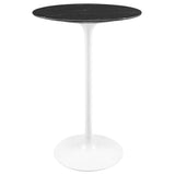 Lumen 28" Round Faux Marble Bar Table in White Black