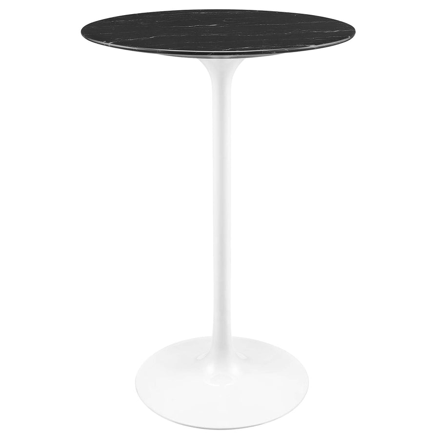 Lumen 28" Round Faux Marble Bar Table in White Black