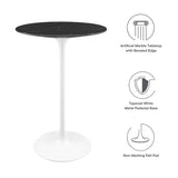 Lumen 28" Round Faux Marble Bar Table in White Black