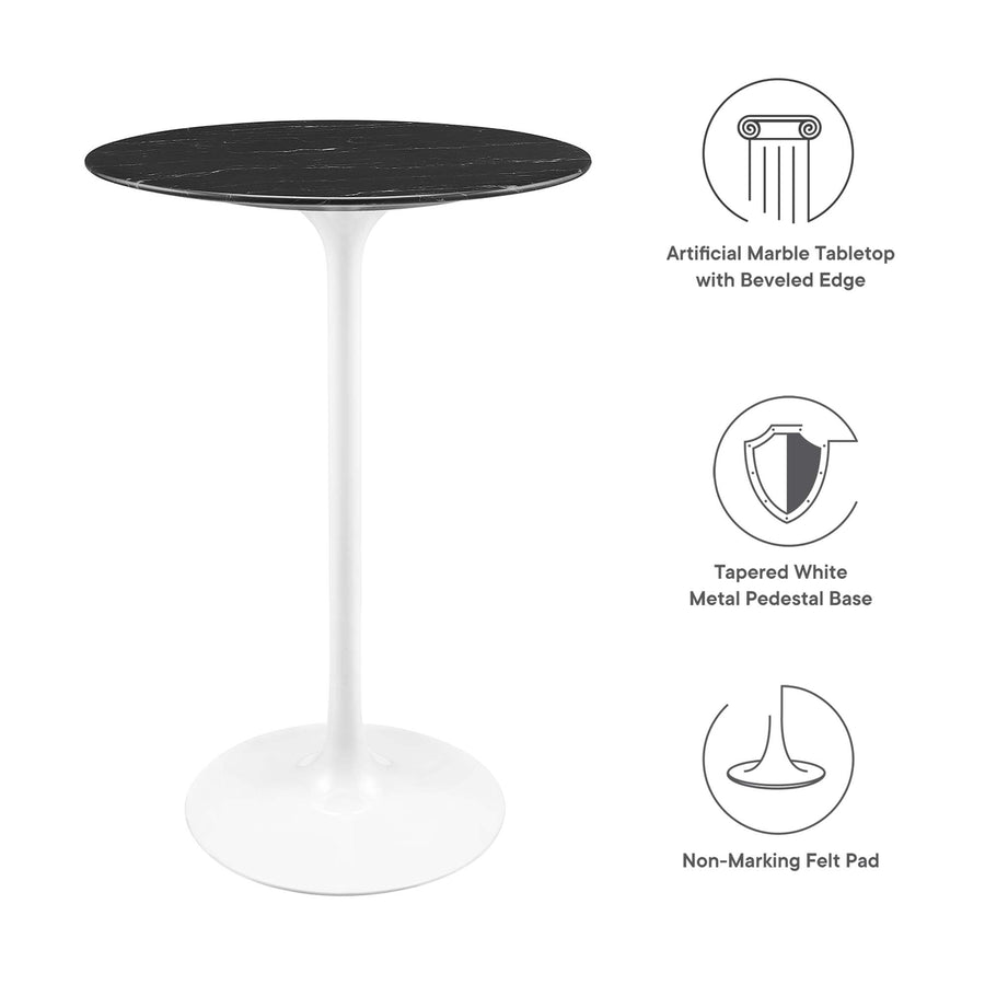 Lumen 28" Round Faux Marble Bar Table in White Black