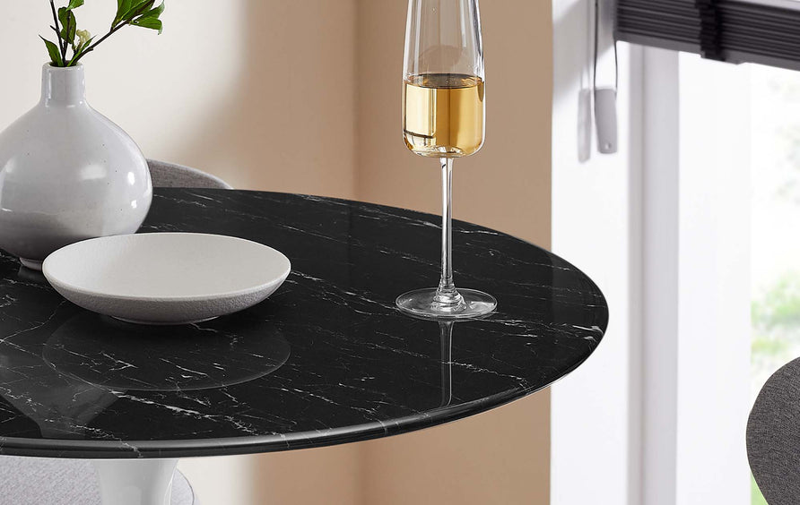 Lumen 28" Round Faux Marble Bar Table in White Black