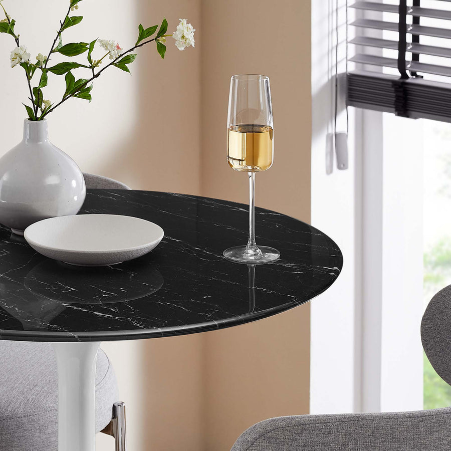 Lumen 28" Round Faux Marble Bar Table in White Black