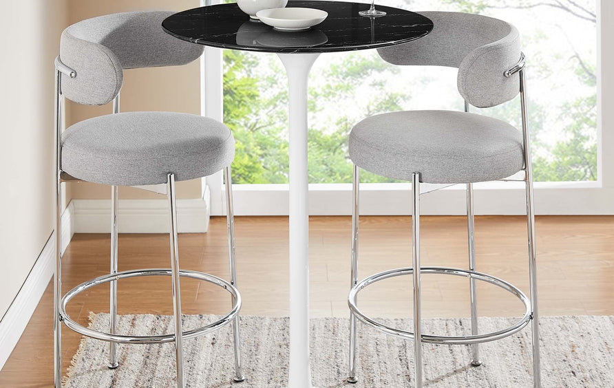 Lumen 28" Round Faux Marble Bar Table in White Black