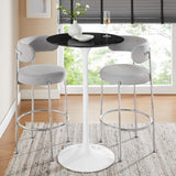 Lumen 28" Round Faux Marble Bar Table in White Black