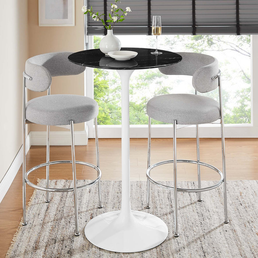 Lumen 28" Round Faux Marble Bar Table in White Black