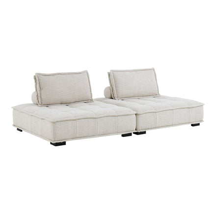 Saunter 2-Piece Tufted Fabric Fabric Loveseat in Beige