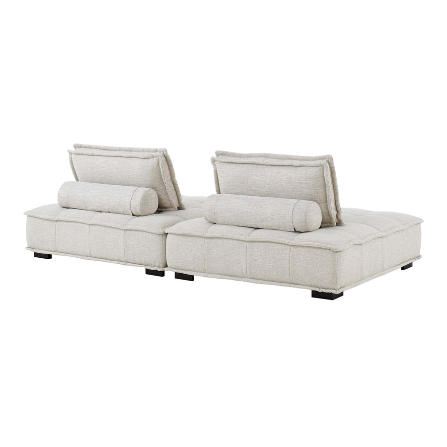 Parlor 2-Piece Tufted Fabric Fabric Loveseat in Beige