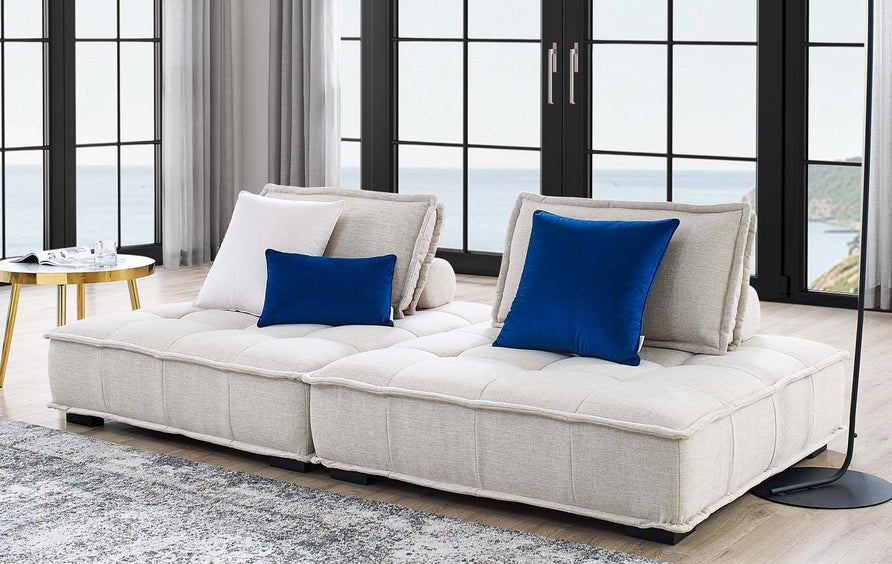 Parlor 2-Piece Tufted Fabric Fabric Loveseat in Beige