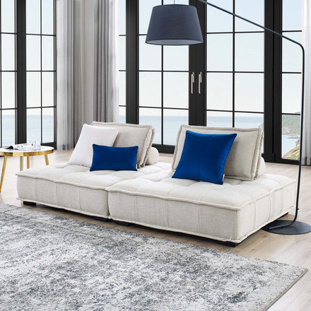 Saunter 2-Piece Tufted Fabric Fabric Loveseat in Beige