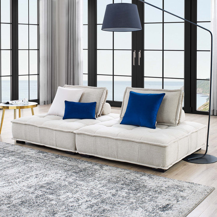 Parlor 2-Piece Tufted Fabric Fabric Loveseat in Beige