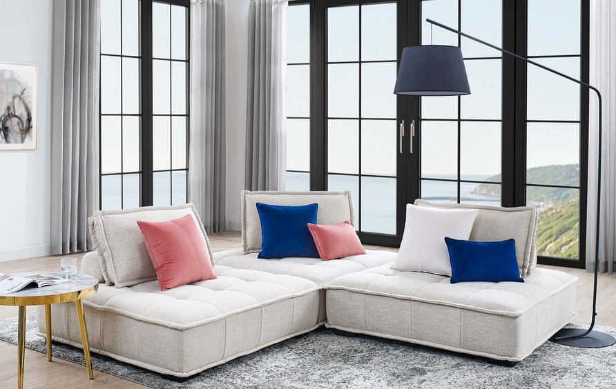Parlor 3-Piece Tufted Fabric Fabric Sofa in Beige