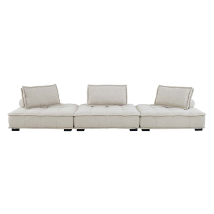 Saunter 3-Piece Tufted Fabric Fabric Sofa in Beige