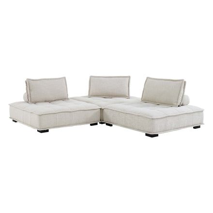 Saunter 3-Piece Tufted Fabric Fabric Sofa in Beige