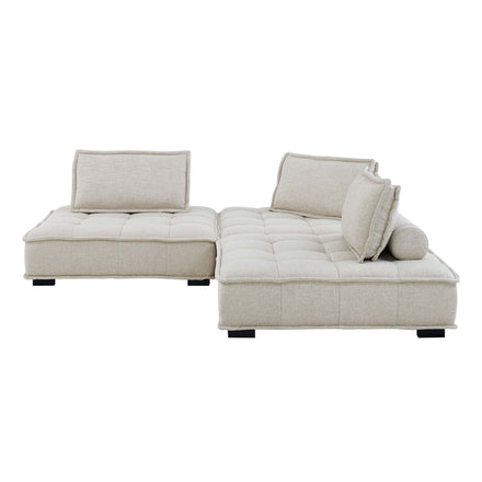 Saunter 3-Piece Tufted Fabric Fabric Sofa in Beige
